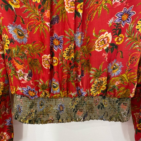 Nikasha Red Floral Toscana Tie Back Peasant Blouse - Picture 4 of 9